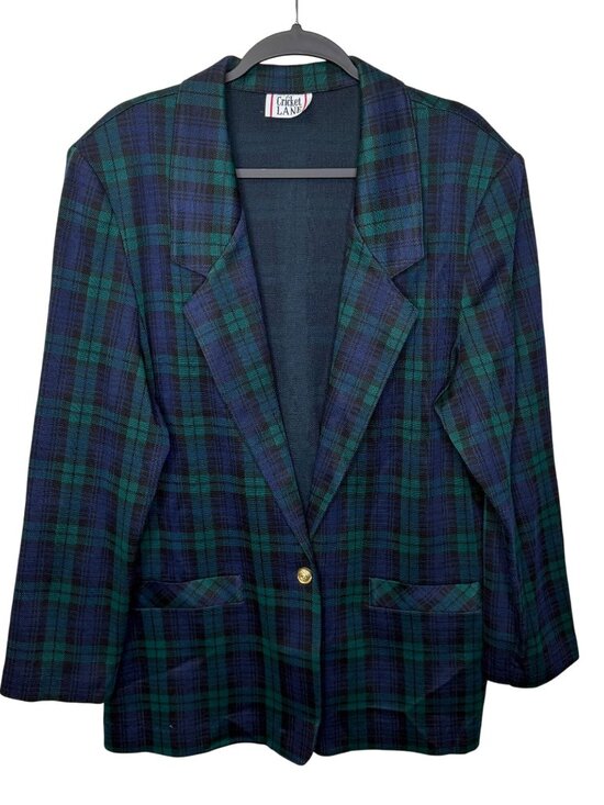 Vintage Cricket Lane Plaid Blazer Jacket Tartan Acadamia Preppy Womens Size L - Picture 1 of 10